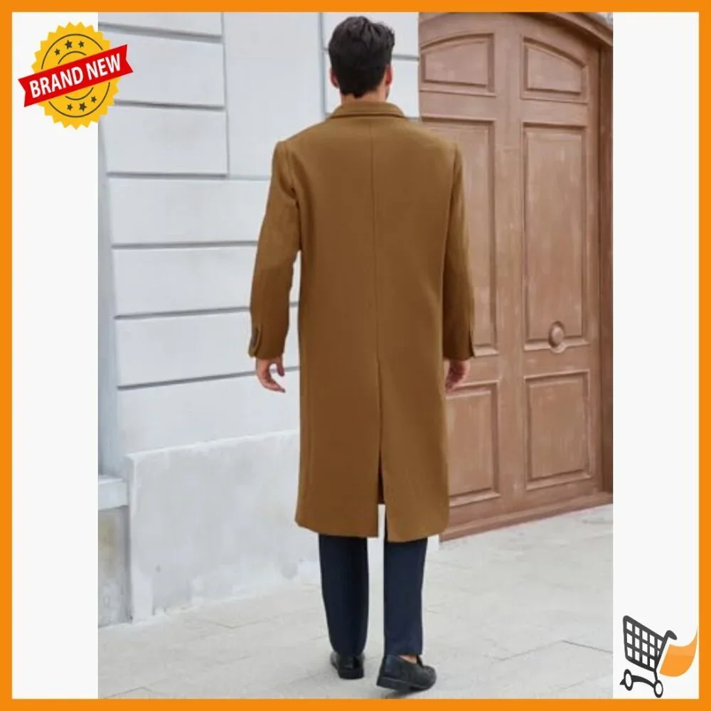 Men's Wool Blend Trench Coat Double Breasted Peacoat Winter Overcoat